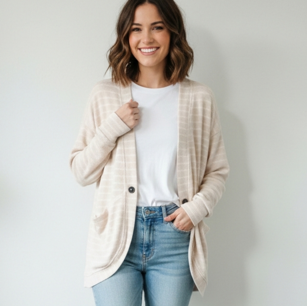 Cuddl Duds Cream Women's Sweater Cardigan Saze S